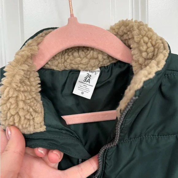 Carter's Toddler Forest Green Puffer Vest with Sherpa Lining - Picture 2 of 5
